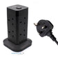 12-IN-1 Tower Extension Lead 8 UK Sockets 4 X USB Ports Extension Cable 2M Black