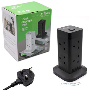 12 IN 1 AJP Tower Extension Lead 8 UK Sockets | 4 X USB Ports Extension Cable 2M