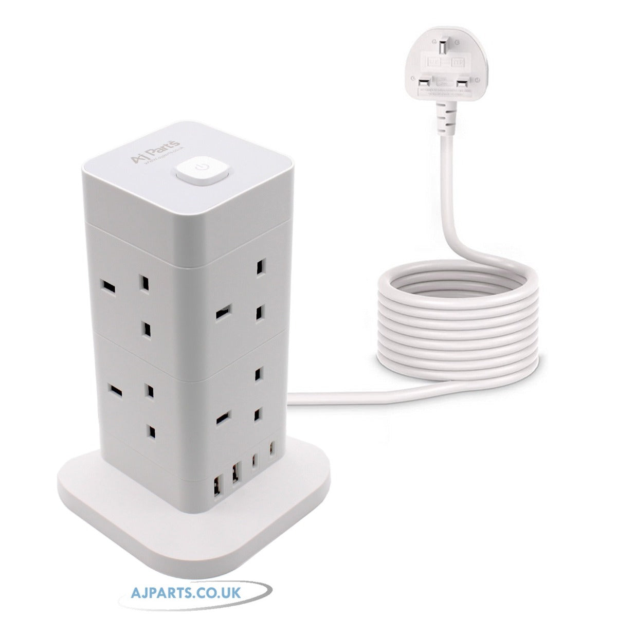 12 IN 1 AJP Tower Extension Lead 8 UK Sockets | 4 X USB Ports Extension Cable 2M