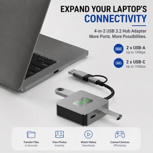 AJP 4-in-2 USB 3.2 Hub Adapter USB-C & USB-A to 2x USB-A + 2x USB-C 10Gbps
