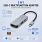 AJP 3-in-1 USB-C Multifunction Hub Adapter – 4K HDTV, USB 3.0 5Gbps & 87W PD Charging