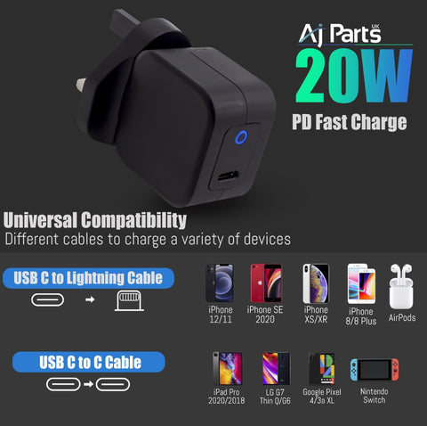 New AJP UK Plug USB-C Type C Fast Wall Charger Adapter PD 20W For Table and Phone