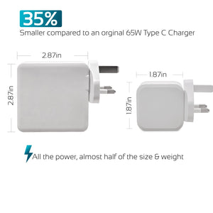 New AJP Brand 65W USB Type-C QC 3.0 PD Fast Charging Wall Charger Adapter White