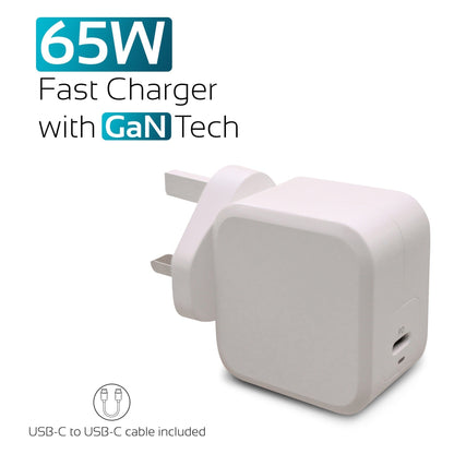 AJP 65W USB-C GaN PD White Replacement Wall Plug Adapter Charger