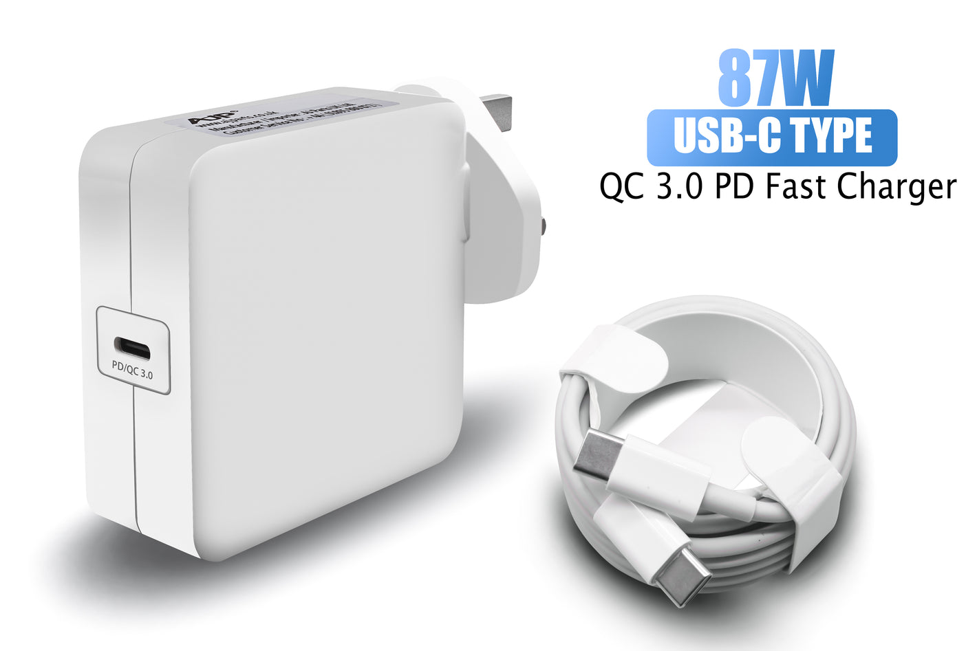 New AJP Brand 87W USB Type-C QC 3.0 PD Fast Charging Wall Charger Adapter white