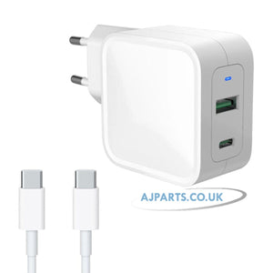 New AJP Adapter 65W USB Type-C QC 3.0 PD Fast Charging Dual Port Type Wall Charger Adapter White EU Plug