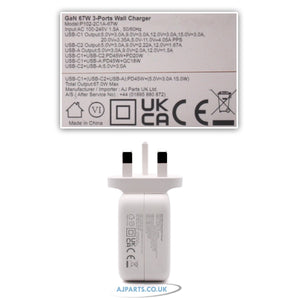 New AJP Brand 67W USB Type-C 3-Ports Fast Charging Charger With Multi Socket Adapter White