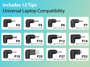65W Universal Compatible Adapter Charger with 12 Interchangeable Connector pins For Laptop