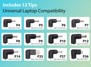 90W Universal Compatible Adapter Charger with 12 Interchangeable Connector pins For Laptop