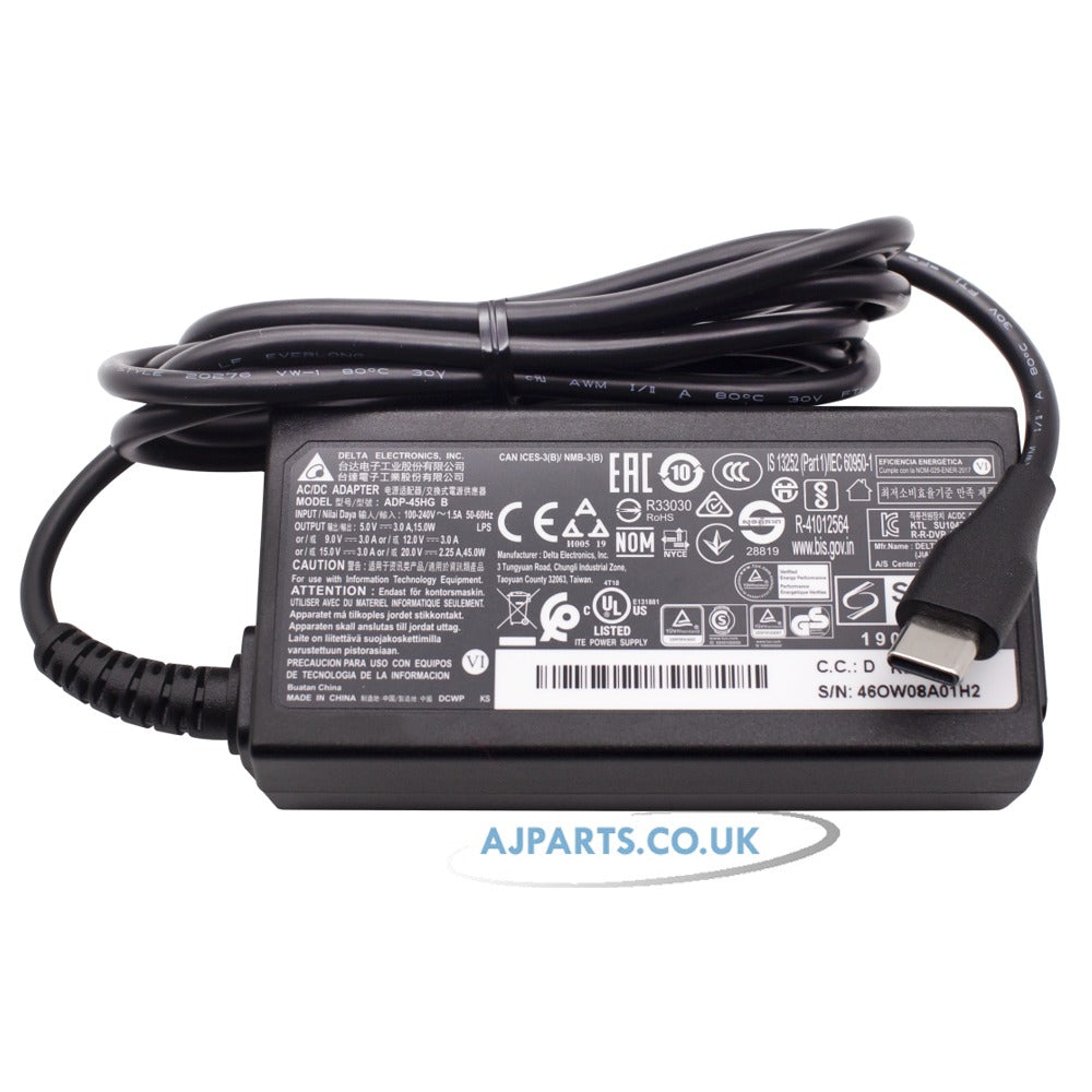 For HP Chromebook 14-DB0000 X360 45W USB-C Type-C Power Charger Compatible Laptop Adapter