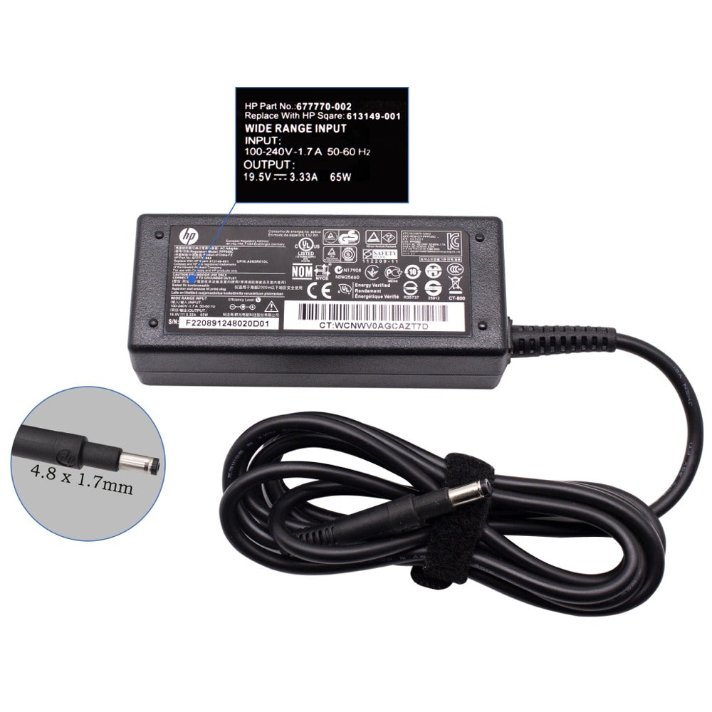 Replacement 65W charger for HP Pro x2 410 G1 G2 / HP Pavilion 14, 4.8mm x 1.7mm