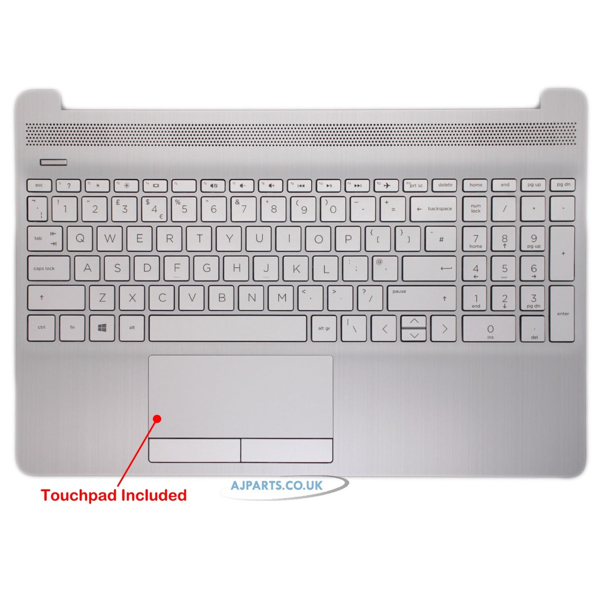 Replacement For HP 15-DW 15-GW Series Silver Palmrest Top Case UK Keyboard With Trackpad Compatible With HP L52023-031