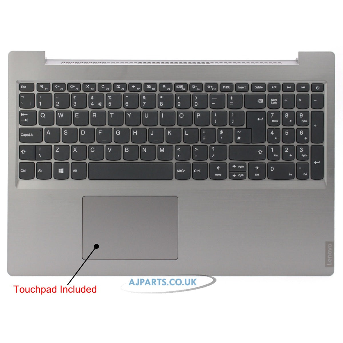 For Lenovo V155-15API Compatible Palmrest Touchpad Cover Keyboard UK Silver AM182000100 / M33501003UK