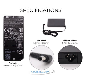 LITEON 150W 19.5V 7.7A 5.5mm x 2.5mm Laptop AC Adapter Charger