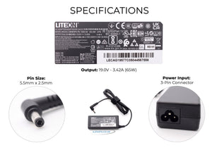 New LITEON 65W 19V 3.42A 5.5mm x 2.5mm Barrel Tip Laptop AC Adapter Charger