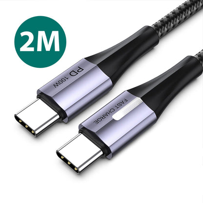AJP 100W USB-C to USB-C Cable (2M, 5A) – Braided Fast Charger with LED Light & E-Marker Chip